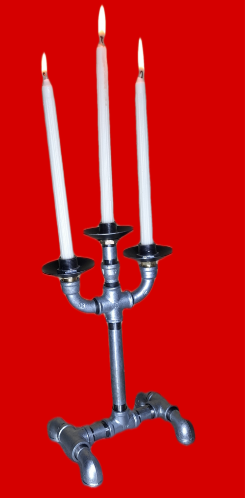 Table Lamps Candle Stand, Galvanised steel candle stand, industrial